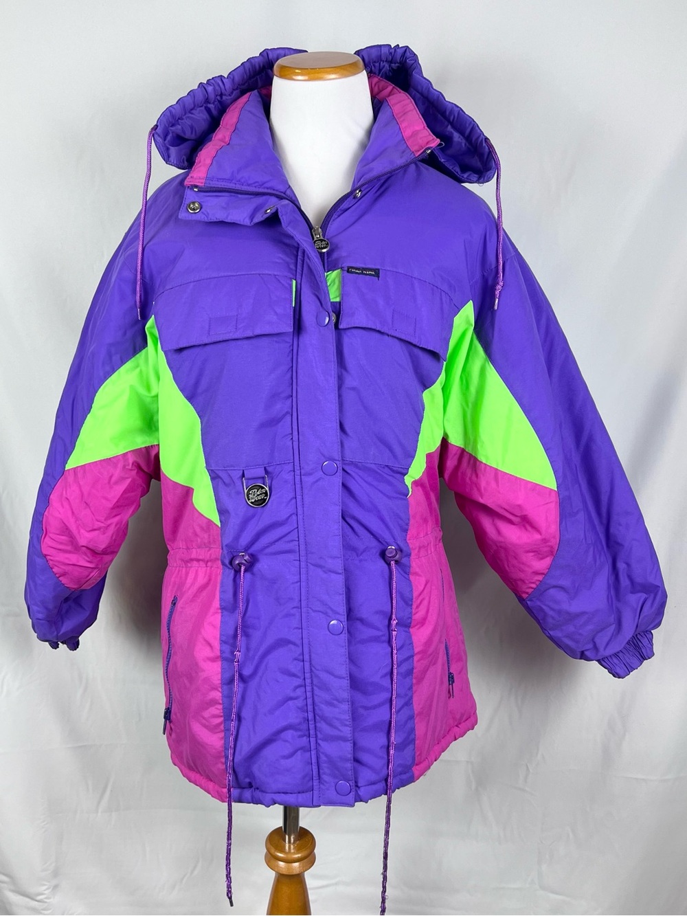 80’s 90’s Colorblock Hooded Winter Ski Jacket - Purple, Pink & Green